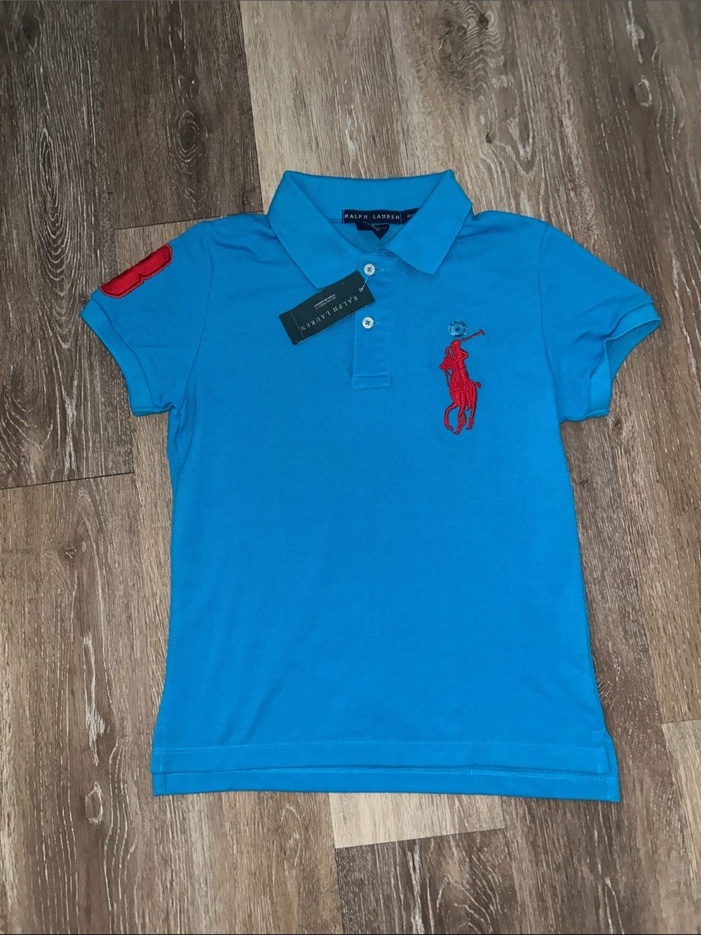 NEW Ralph Lauren Kids Turquoise Polo with Red Pony and Sleeve Patch